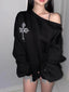 Dark Off Shoulder Pullover Hoodie Black / M