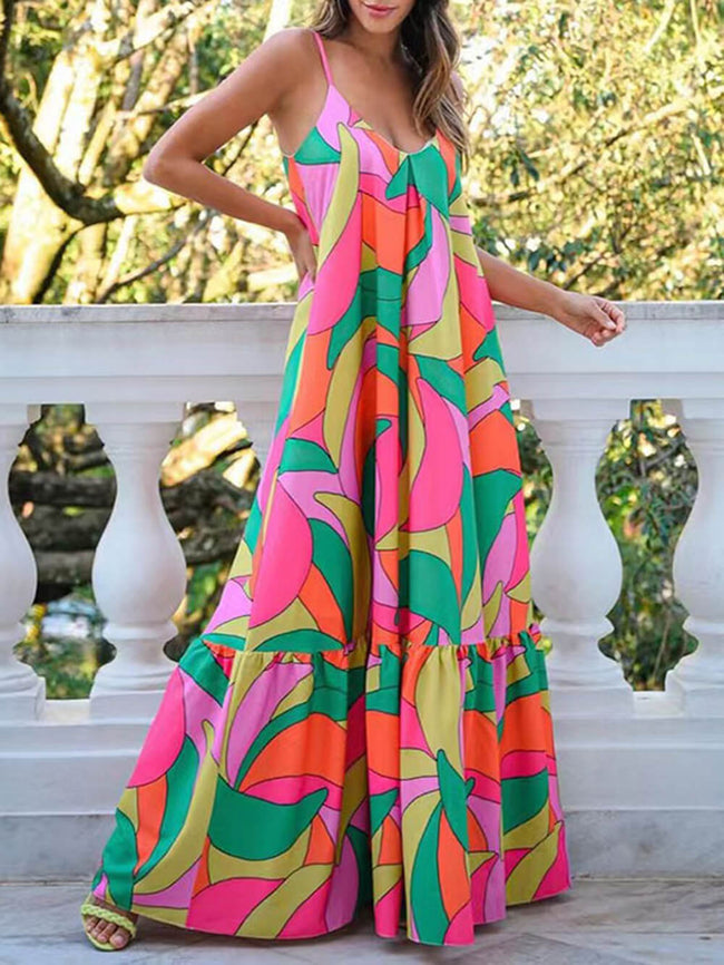 Printed Plunging-V Dress with an Open Back Main image