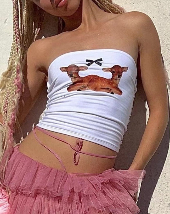 Printed Strapless Cropped Top Main image