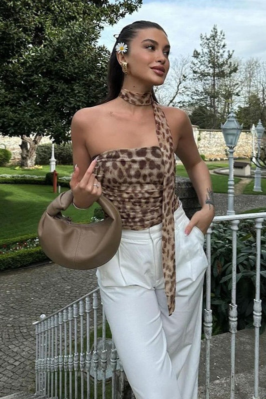 Leopard-Print Strapless Cropped Crop Top Main image