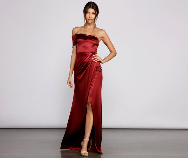 Isla Formal One Shoulder Satin Dress - Lady Occasions Main image