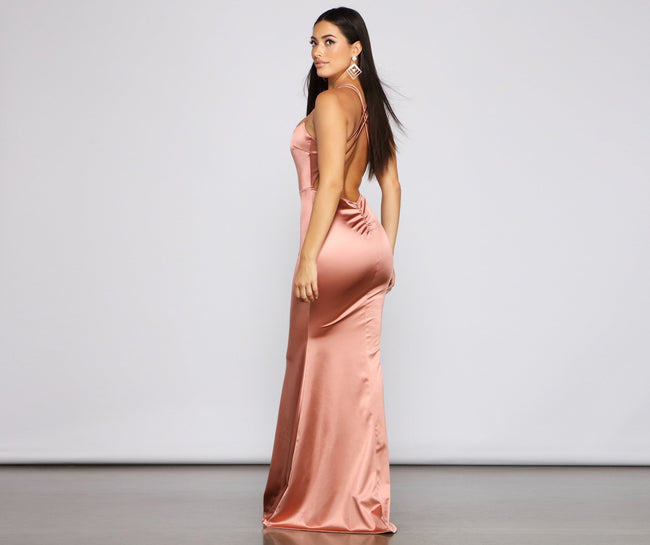 Candace Satin Ruched Mermaid Dress - Lady Occasions Main image