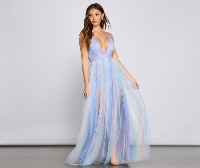 Nylah Pleated Rainbow A-Line Dress - Lady Occasions Main image