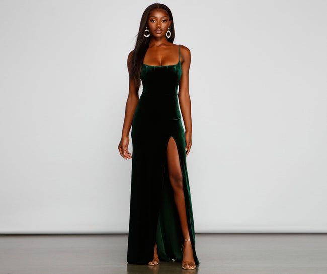Liv Formal High Slit Velvet Dress - Lady Occasions Main image