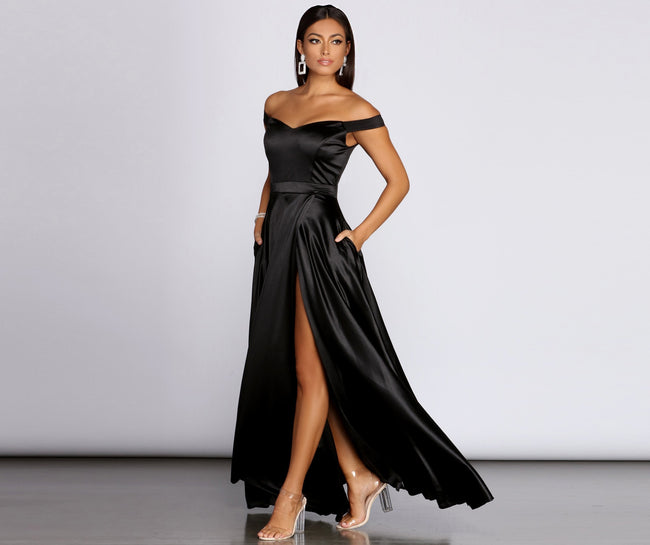 Ophelia Formal High Slit Satin Dress - Lady Occasions Main image