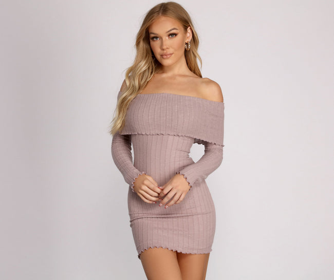 Off The Shoulder Brushed Knit Mini Dress - Lady Occasions Main image
