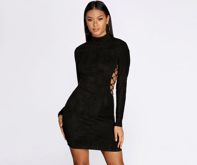 Lace Up Suede Mini Dress - Lady Occasions Main image