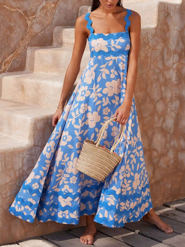 Printed Strappy Maxi Dress with a Square Neck Main image