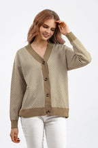 Long Sleeve Loose Knit Cardigan Sweater One Size / Tan