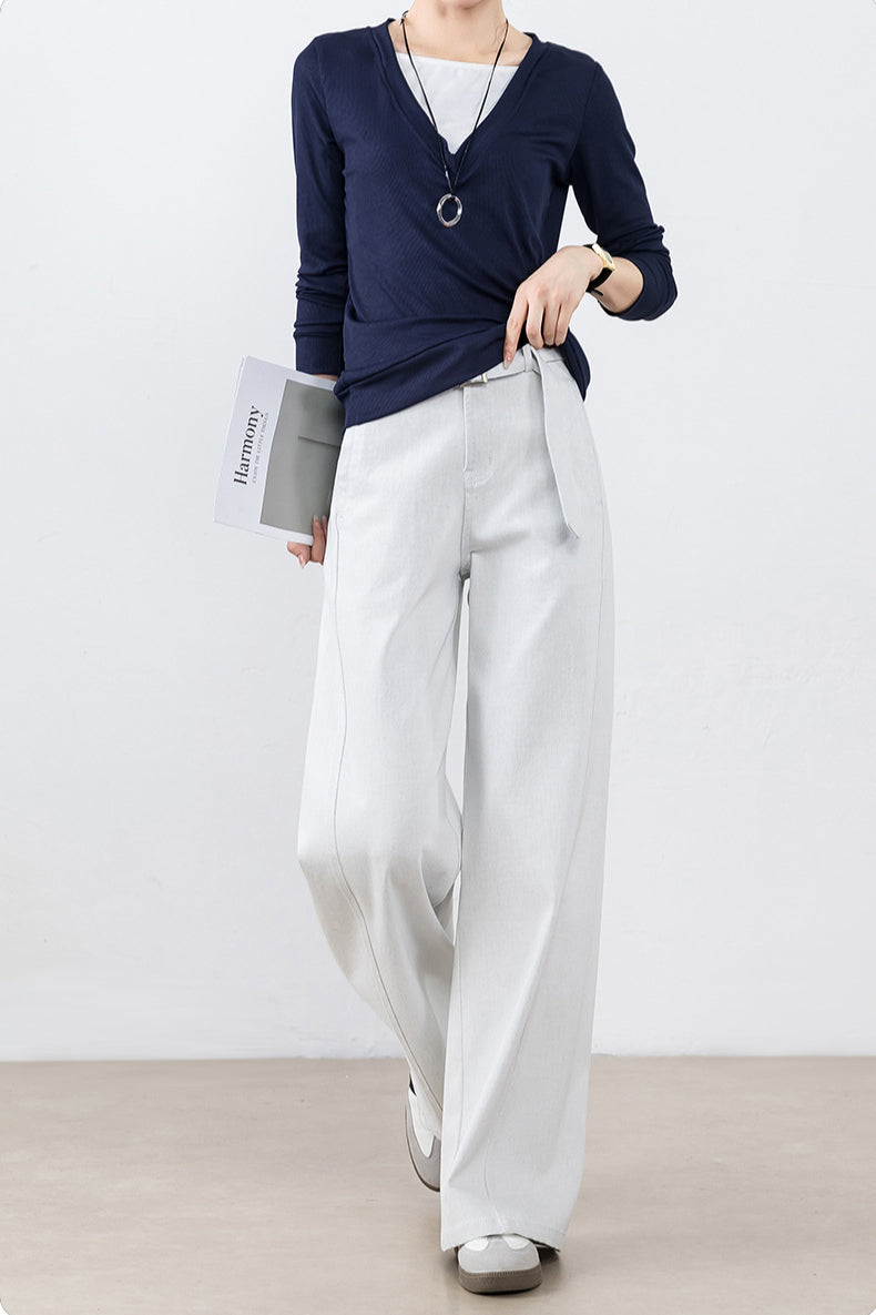 High Waist Loose Straight Leg Jeans White / S