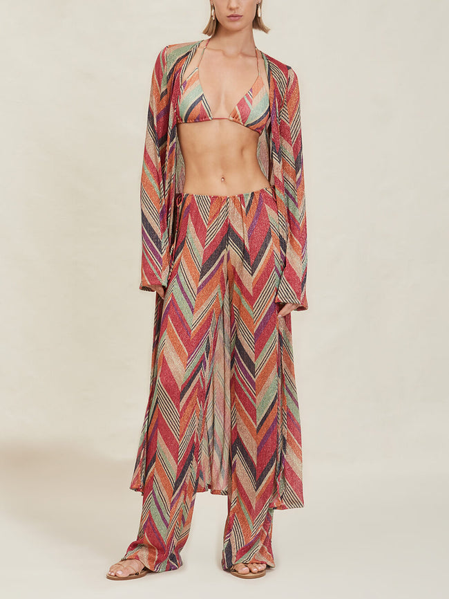 Geometric-Print Bell-Sleeve Midi Dress Main image