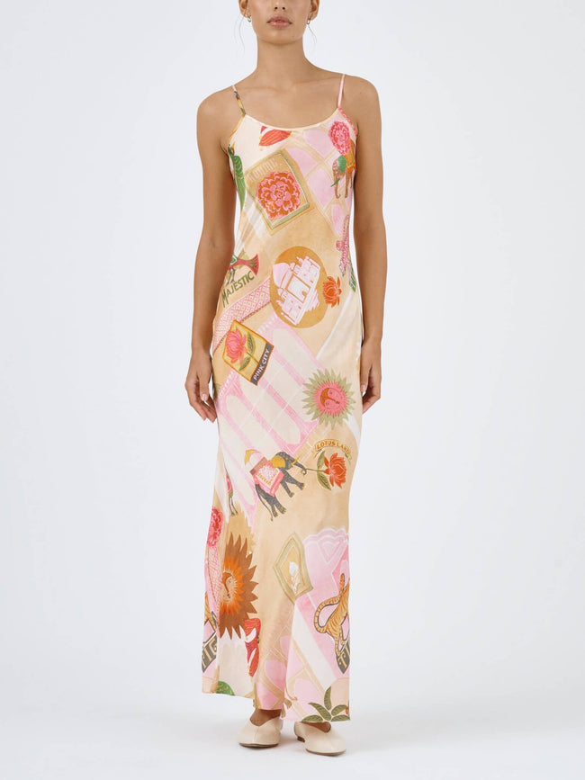 Printed Satin Strappy Maxi Dress Main image