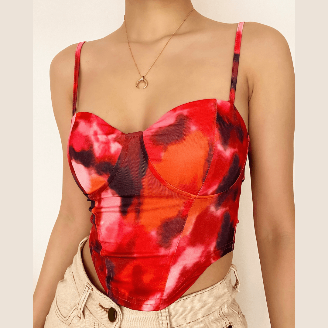 Tie-Dye Strappy Cami Top with Lace-Up Details