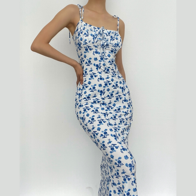 Floral Mermaid Maxi Dress with an Open Back Main image