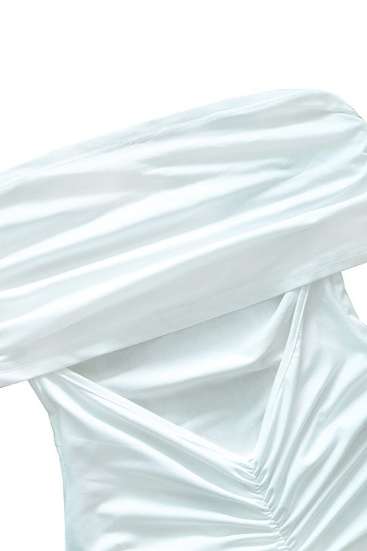 Solid Off Shoulder Ruched Formal Dress