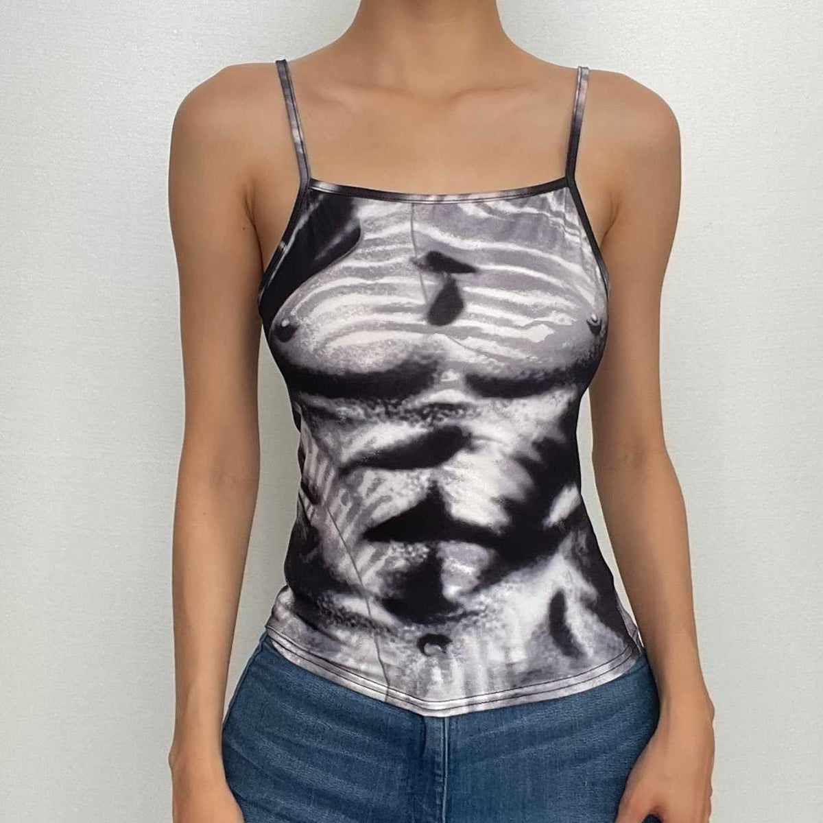 Strappy Open-Back Contrast-Detail Cami Top