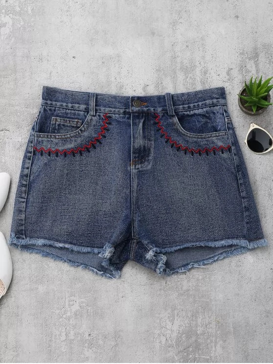 Embroidered Denim Shorts Main image