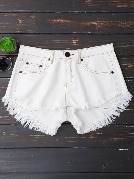 Denim Shorts with a High-Low Hem Main image