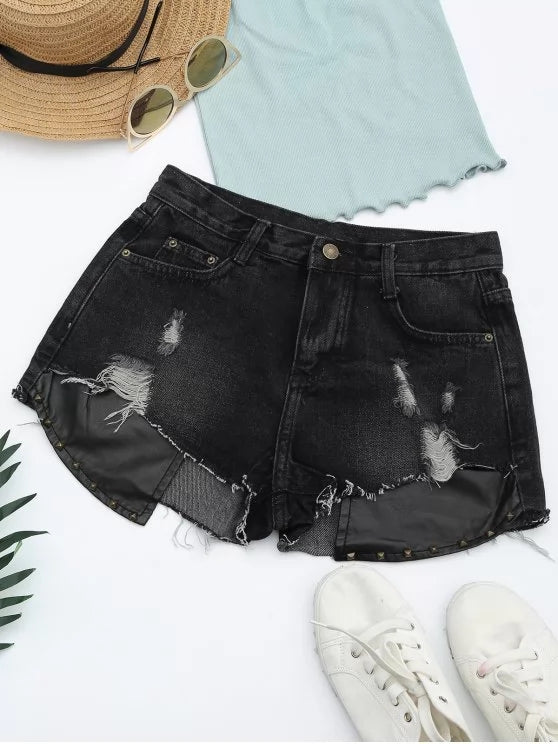 Faux-Leather Distressed Shorts Main image