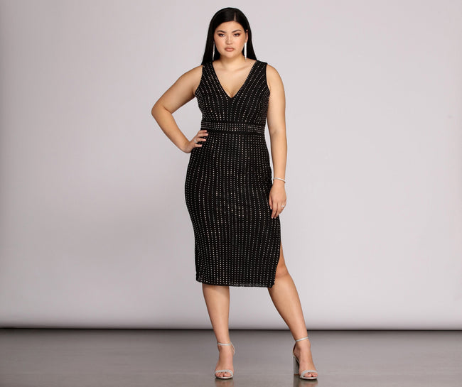 Plus Arielle Heat Stone Midi Dress - Lady Occasions Main image