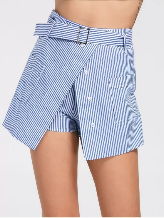 Striped Tie-Waist Pocket-Detail Skort Main image