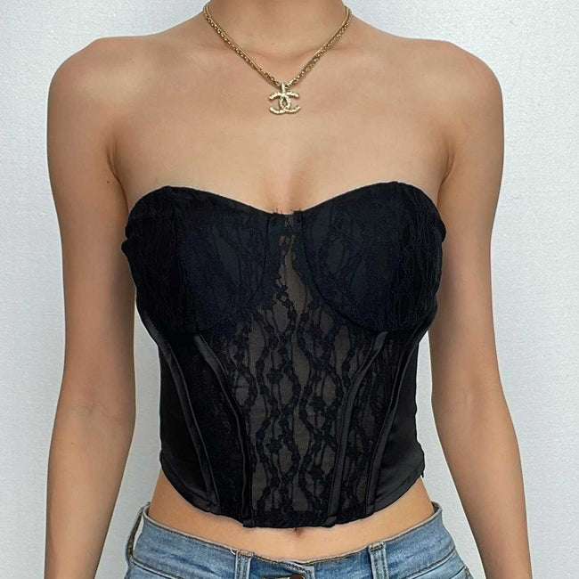 Sweetheart-Neck Strapless Zip-Front Corset Top with Lace Details Main image