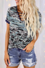 Camo-Print Slit-Detail T-Shirt with a V-Neck