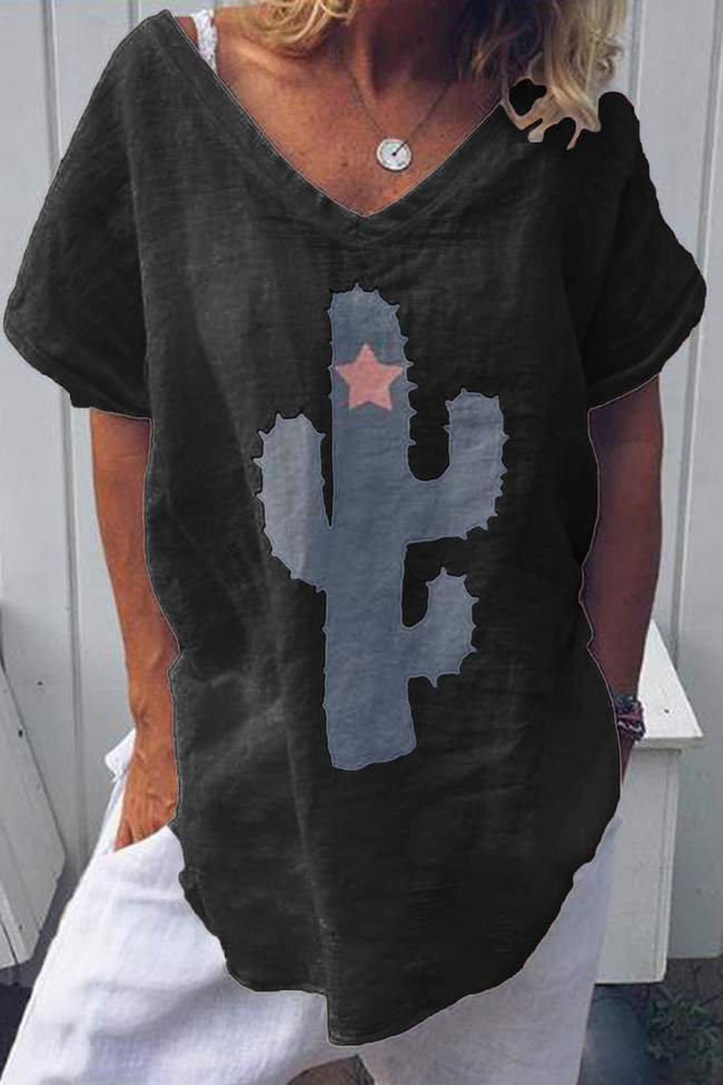 Printed V-Neck T-Shirt with a Split Detail Main image