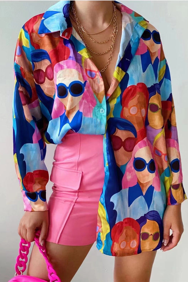 Geometric-Print Paneled Collared Blouse Main image