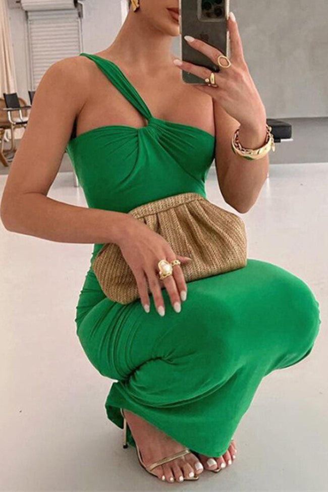 One-Shoulder Bodycon Asymmetric Maxi Dress with an Open Back Main image
