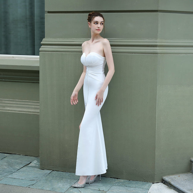 Evelyn strapless slit wrap dress - Lady Occasions Main image