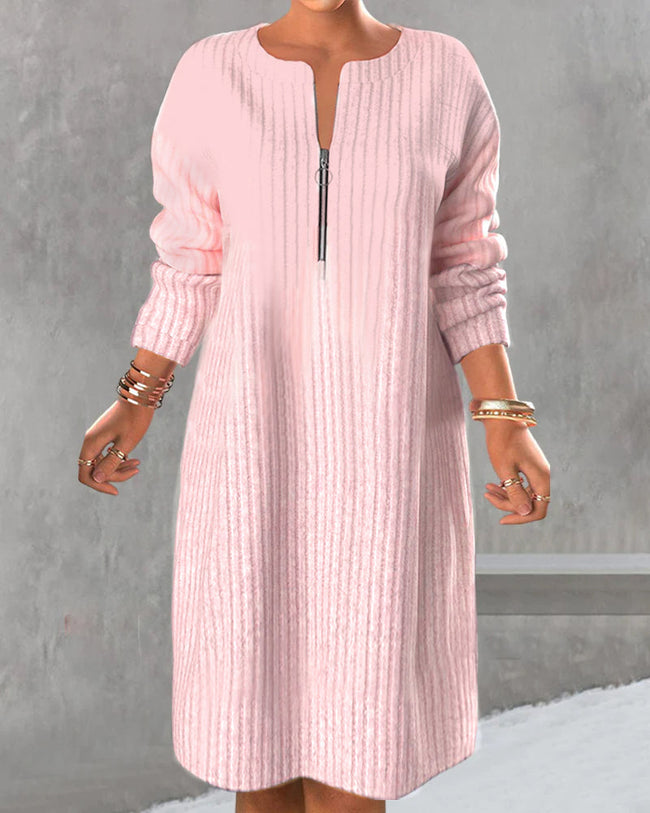 V-Neck Relaxed-Fit Dress with a Front Zip Main image