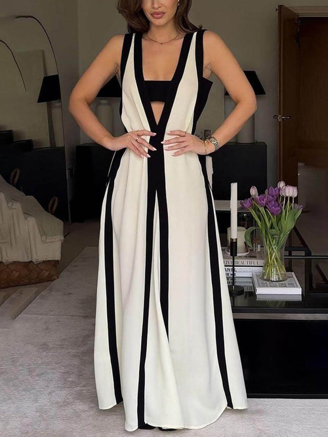 Off-Shoulder A-Line Maxi Dress with Panel Details Main image