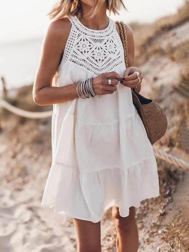 Halterneck Lace A-Line Mini Dress with Panel Details Main image