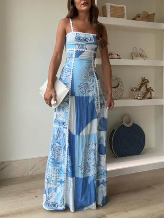 Printed Halterneck Lace Maxi Dress Main image