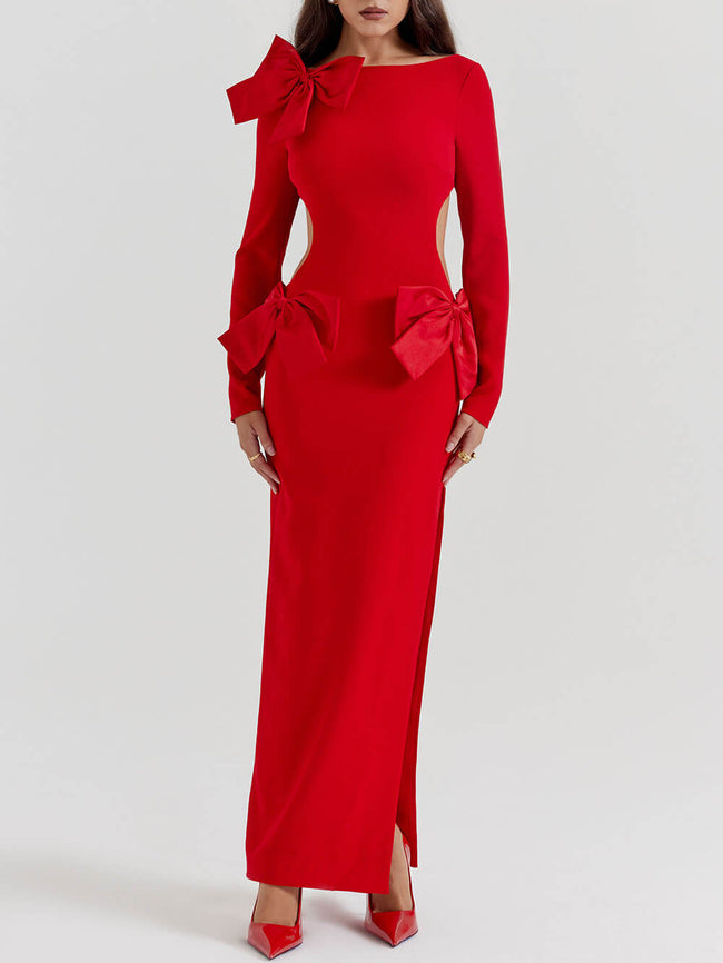 Red Heart-Print Bow-Detail Maxi Dress Main image