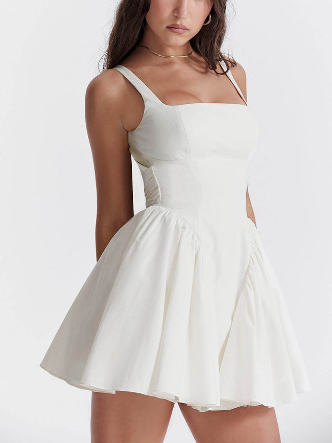 Ivory A-Line Mini Dress with Bow Details Main image