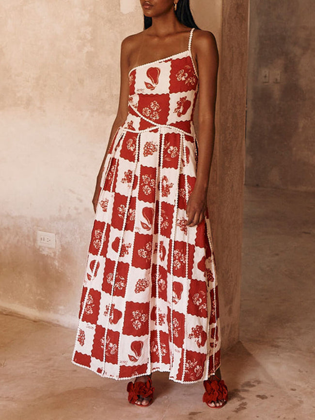 Floral Flared Maxi Dress with a One-Shoulder Cut Main image