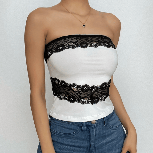 Lace Strapless Paneled Top with an Open Back Main image