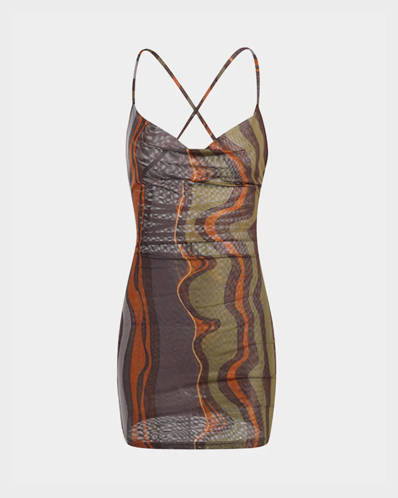 Printed Mesh Sleeveless Dress