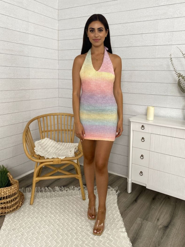 Ombré Crochet Mini Dress with a Halter Neck Main image