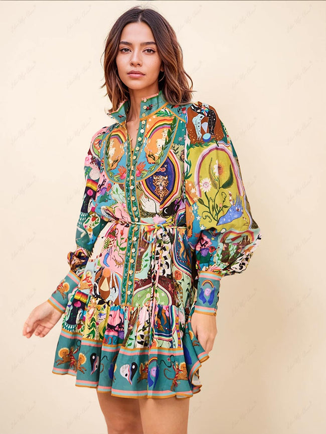 Graffiti-Print Abstract-Print Fitted Mini Dress Main image