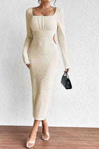 Square-Neck Knit Cutout Dress