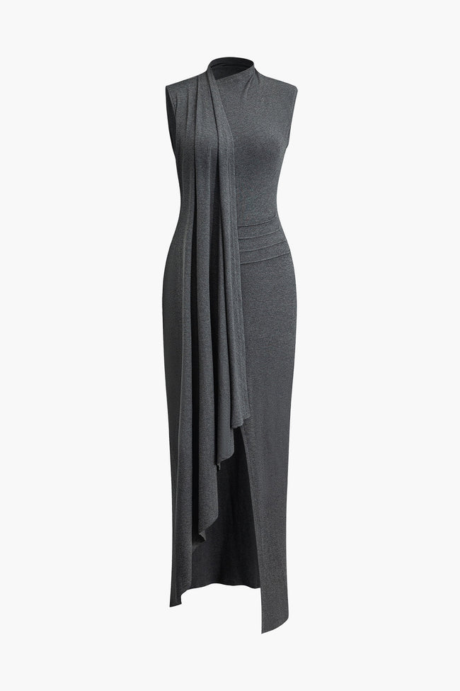 High-Neck Wrap-Style Sleeveless Maxi Dress with a Split Detail Main image