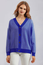 Long Sleeve Loose Knit Cardigan Sweater One Size / Dark Blue