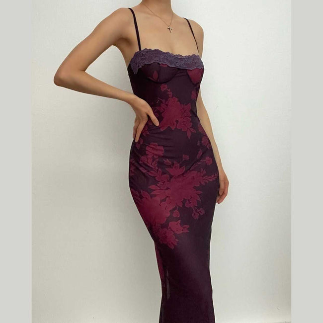 Floral Lace Strappy Midi Dress with a Split Detail Main image