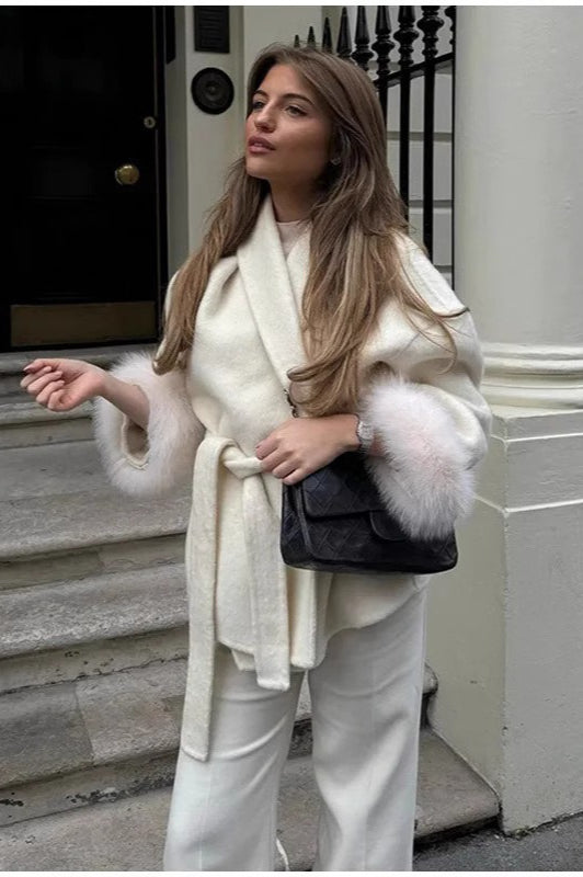 Long-Sleeve Wool Coat with a Scarf Neck Main image