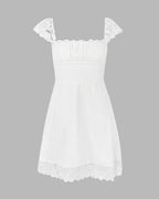 Sweetheart-Neck Short-Sleeve Mini Dress with Lace Details