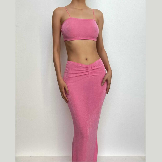 Square-Neck Spaghetti-Strap Top & Skirt Set with Ruched Details Main image