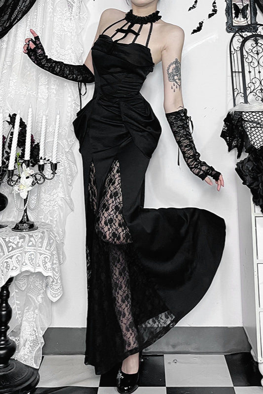 Halterneck Mid-Rise Gothic Maxi Dress Main image